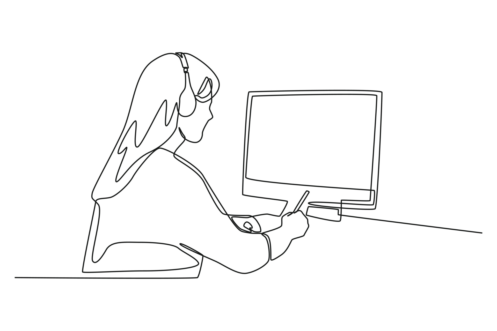 vecteezy_single-one-line-drawing-young-woman-studying-and-listening_8969127
